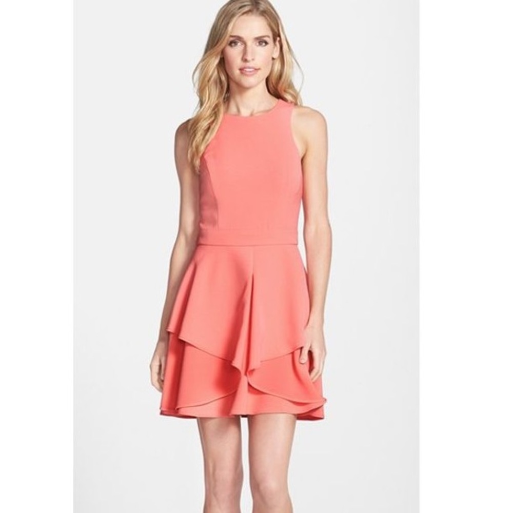 Coral flirty ruffle dress